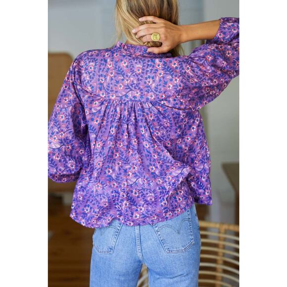 Emerson Fry Emmaline Blouse Violet Wildflower Pink Floral Medium Loose Boho - Picture 4 of 10